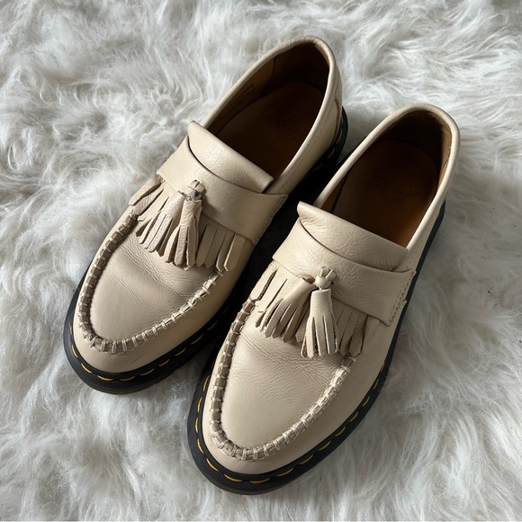 Dr. Martens Shoes - Dr. Martens Adrian Cream Leather Tassel Loafers